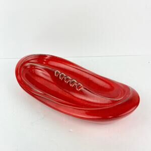Mid Century Modern Ying Yang Large Red Glazed Ceramic Ashtray